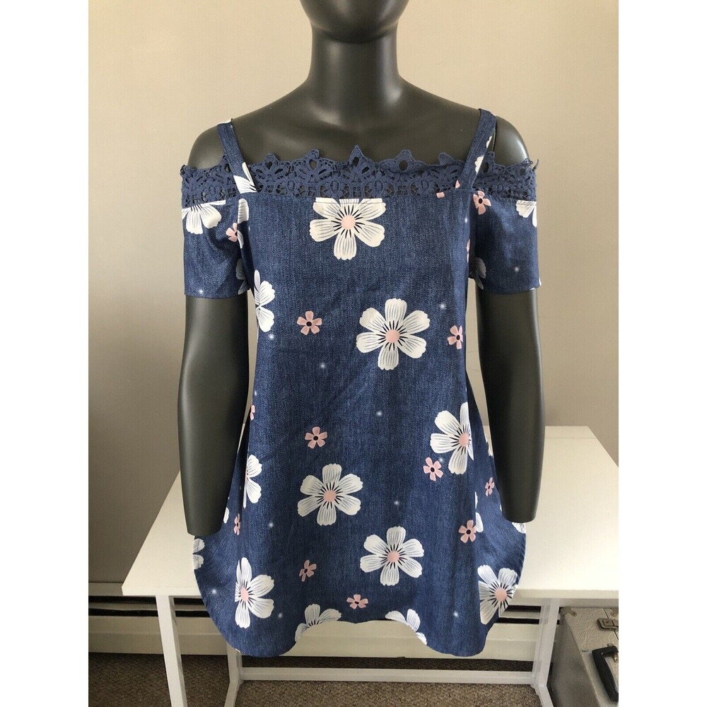 Floral Women's Cold Shoulder Blouse‎ Medium Blue